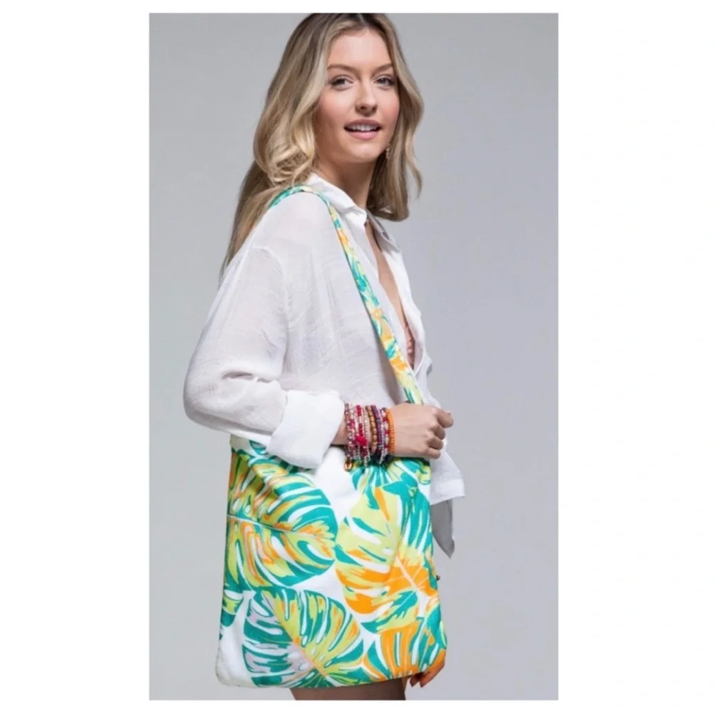 NEW Boho Monstera Bag Convertible Beach Towel Tote